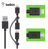 Кабель Belkin 3 Feet Micro Charge with Lightning Connector/Micro S Adapter High Copy Black (F8J080bt03-BLK)