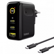 Baseus PicoGo AE21 100W  (2Type-C + USB) + Кабель Type-C to Type-C 100W, 1.5m Black