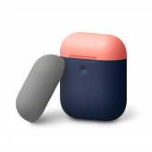 Elago A2 Duo Case for AirPods with Wireless Charging Case, Indigo/Peach/Medium Grey (EAP2DO-JIN-PEMGY)