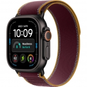 Apple Watch Ultra 4 Black Titanium Case with Burgundy Trail Loop - M/L (MJC44)